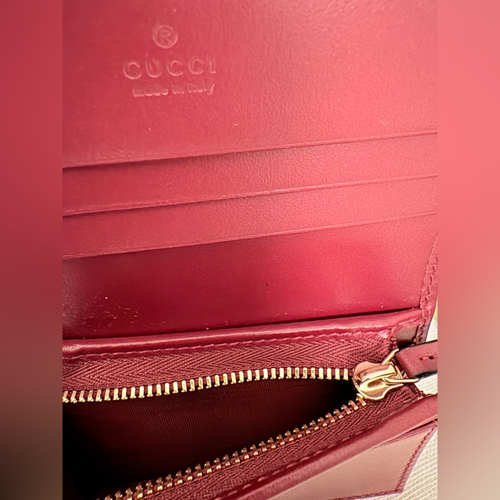 Gucci GG Marmont Rosso Ancora Red Matelassé Chevron Wallet Double G Gold 466492 - Picture 10 of 12